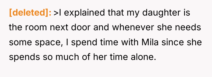 [deleted] >I explained that my daughter is the room next...