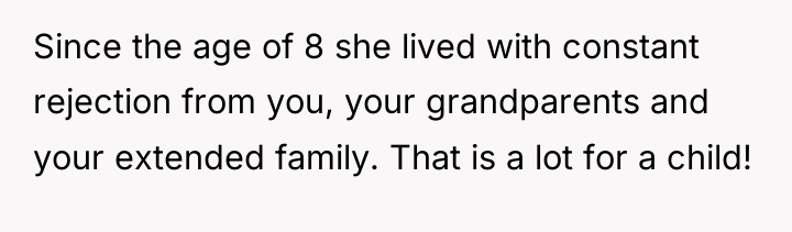 Since the age of 8 she lived with constant rejection...