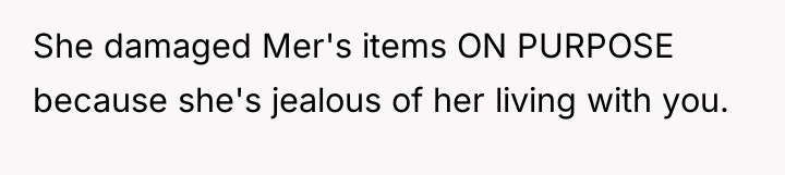 She damaged Mer's items ON PURPOSE because she's jealous of...