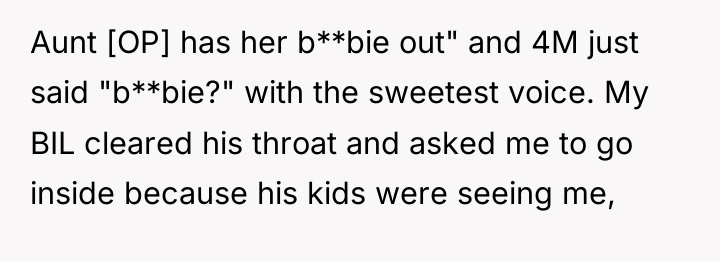 Aunt [OP] has her b**bie out" and 4M just said...