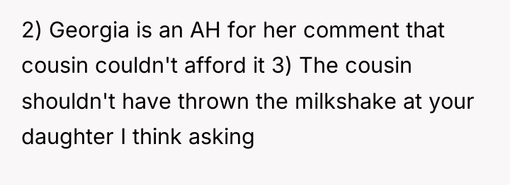 2) Georgia is an AH for her comment that cousin...