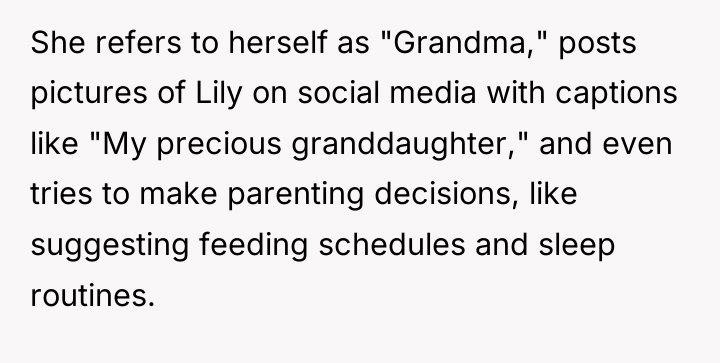 She refers to herself as "Grandma," posts pictures of Lily...