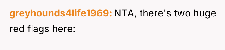 greyhounds4life1969 NTA, there's two huge red flags here: