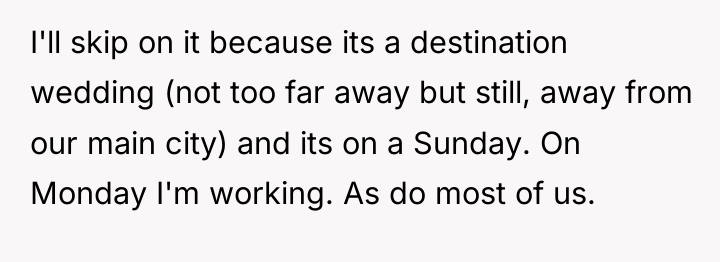I'll skip on it because its a destination wedding (not...
