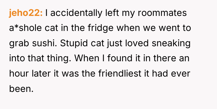 jeho22 I accidentally left my roommates a*shole cat in the...