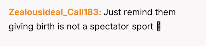 Zealousideal_Call183 Just remind them giving birth is not a spectator...