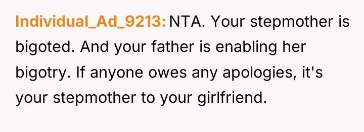 Individual_Ad_9213 NTA. Your stepmother is bigoted. And your father is...
