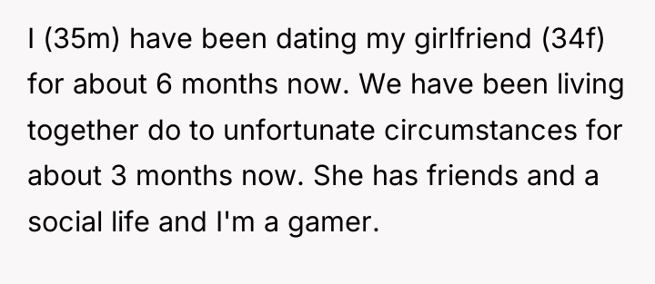 I (35m) have been dating my girlfriend (34f) for about...