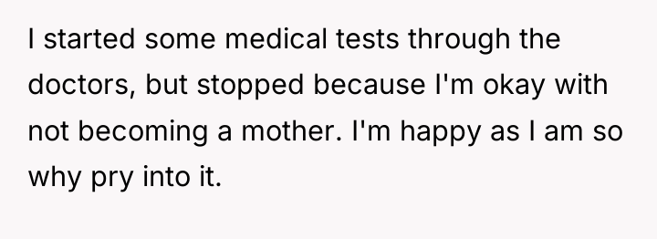 I started some medical tests through the doctors, but stopped...