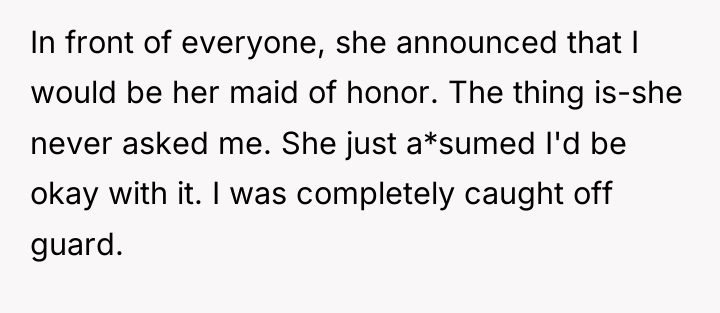 In front of everyone, she announced that I would be...