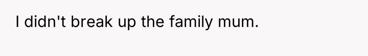 I didn't break up the family mum.