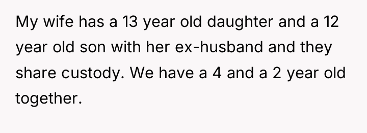 My wife has a 13 year old daughter and a...