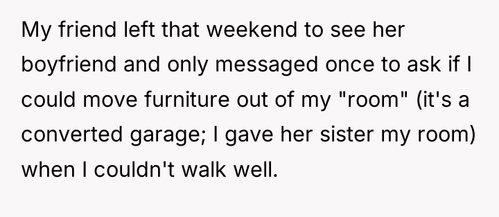 My friend left that weekend to see her boyfriend and...