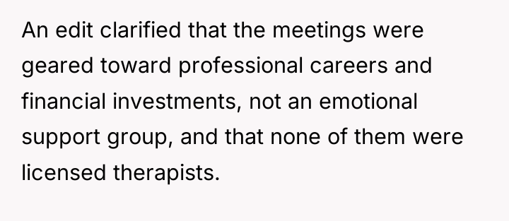 An edit clarified that the meetings were geared toward professional...