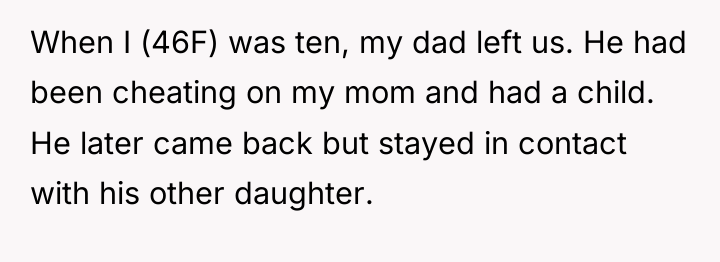 When I (46F) was ten, my dad left us. He...