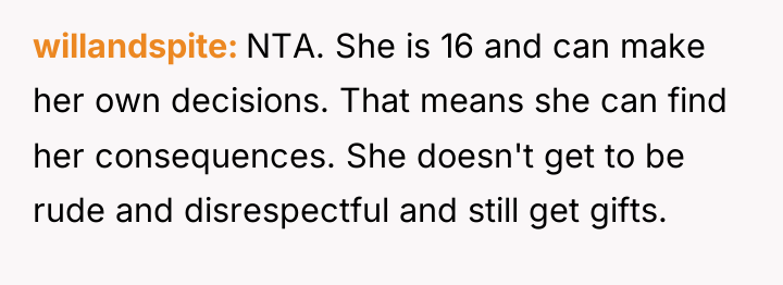 willandspite NTA. She is 16 and can make her own...