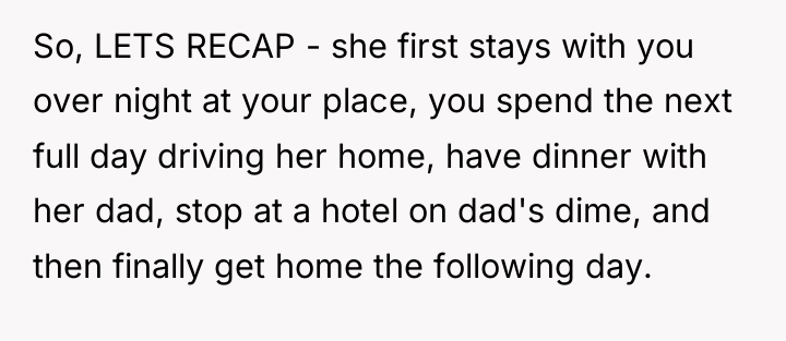 So, LETS RECAP - she first stays with you over...