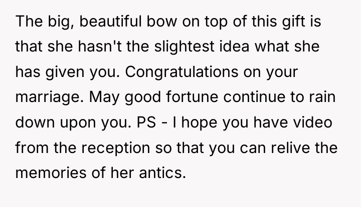The big, beautiful bow on top of this gift is...