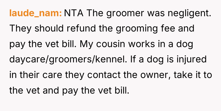 laude_nam NTA The groomer was negligent. They should refund the...