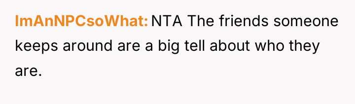 ImAnNPCsoWhat NTA The friends someone keeps around are a big...