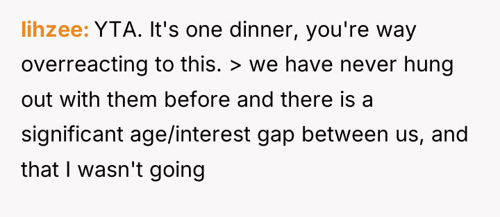 lihzee YTA. It's one dinner, you're way overreacting to this....