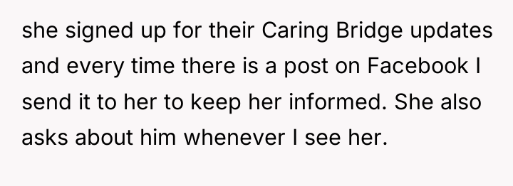 she signed up for their Caring Bridge updates and every...