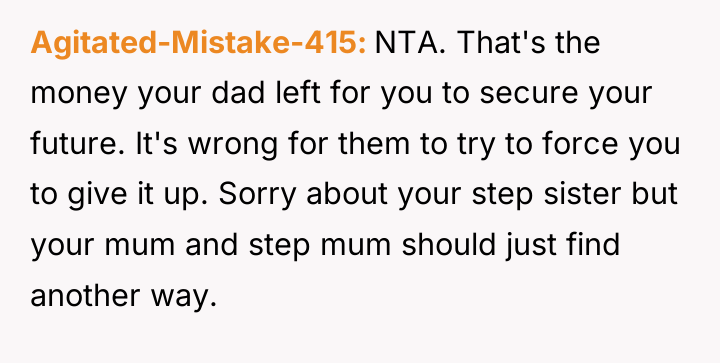 Agitated-Mistake-415 NTA. That's the money your dad left for you...