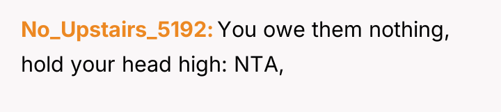 No_Upstairs_5192 You owe them nothing, hold your head high: NTA,