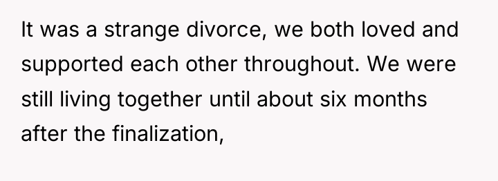 It was a strange divorce, we both loved and supported...