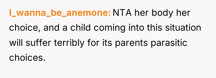 I_wanna_be_anemone NTA her body her choice, and a child coming...