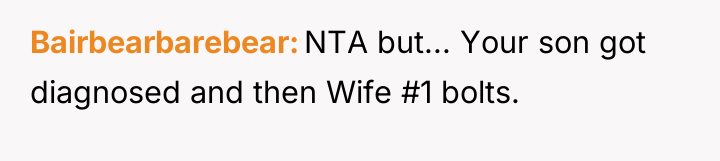 Bairbearbarebear NTA but... Your son got diagnosed and then Wife...