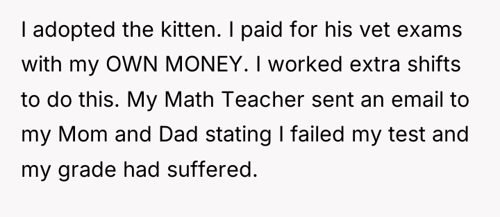 I adopted the kitten. I paid for his vet exams...