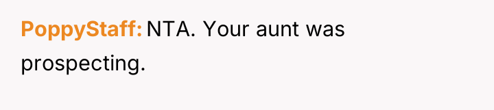 PoppyStaff NTA. Your aunt was prospecting.
