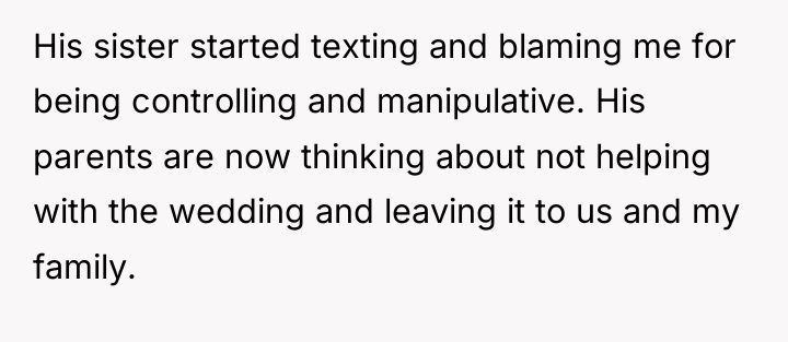 His sister started texting and blaming me for being controlling...