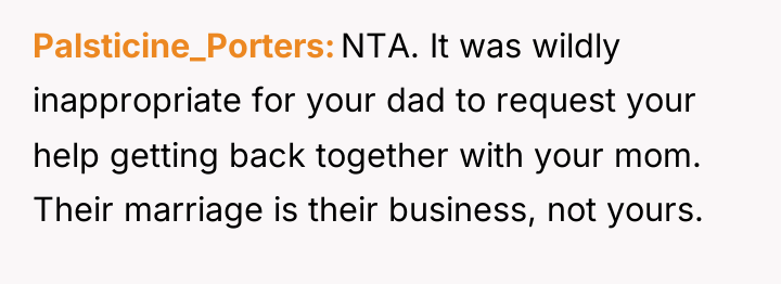 Palsticine_Porters NTA. It was wildly inappropriate for your dad to...