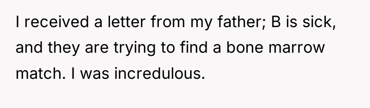 I received a letter from my father; B is sick,...