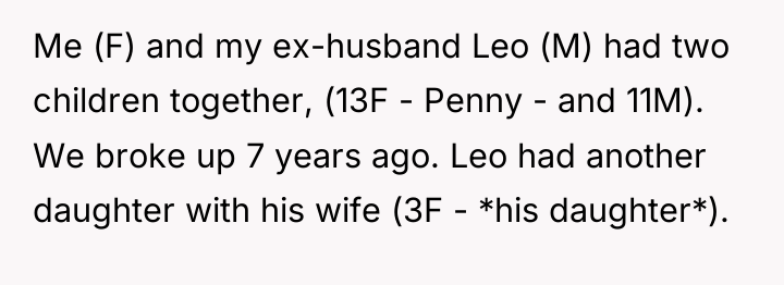Me (F) and my ex-husband Leo (M) had two children...