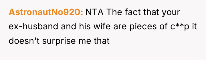 AstronautNo920 NTA The fact that your ex-husband and his wife...