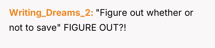 Writing_Dreams_2 "Figure out whether or not to save" FIGURE OUT?!