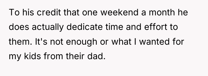 To his credit that one weekend a month he does...