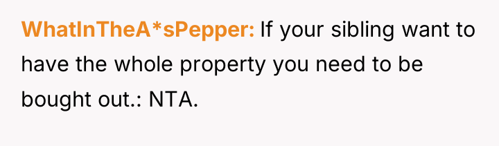 WhatInTheA*sPepper If your sibling want to have the whole property...