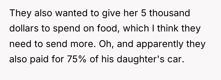 They also wanted to give her 5 thousand dollars to...
