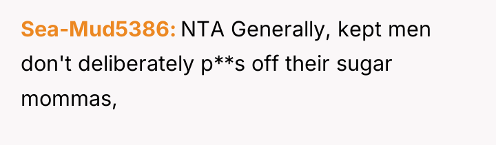 Sea-Mud5386 NTA Generally, kept men don't deliberately p**s off their...
