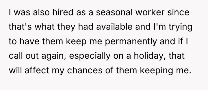 I was also hired as a seasonal worker since that's...
