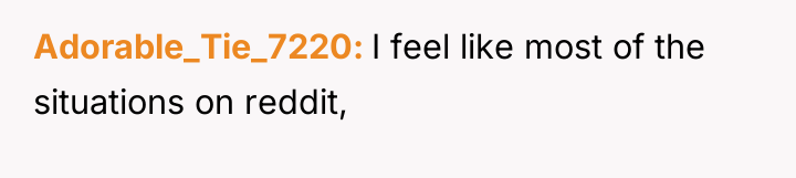 Adorable_Tie_7220 I feel like most of the situations on reddit,