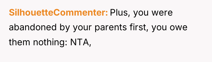 SilhouetteCommenter Plus, you were abandoned by your parents first, you...