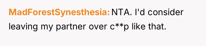 MadForestSynesthesia NTA. I'd consider leaving my partner over c**p like...