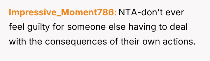 Impressive_Moment786 NTA-don't ever feel guilty for someone else having to...