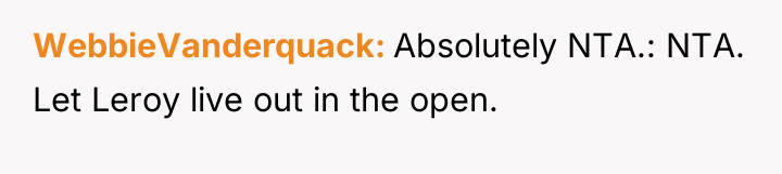 WebbieVanderquack Absolutely NTA.: NTA. Let Leroy live out in the...