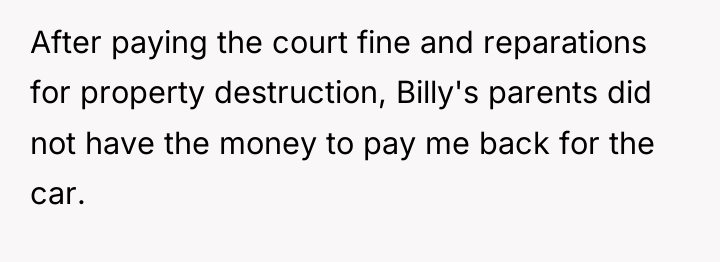 After paying the court fine and reparations for property destruction,...